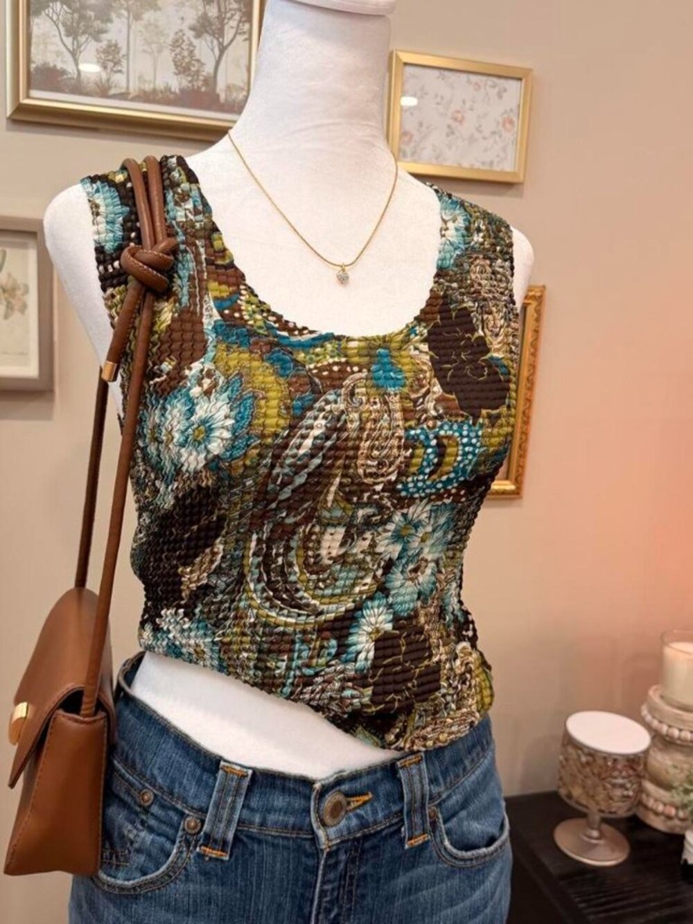 Nicola Y2K Floral Shirred Tank Top